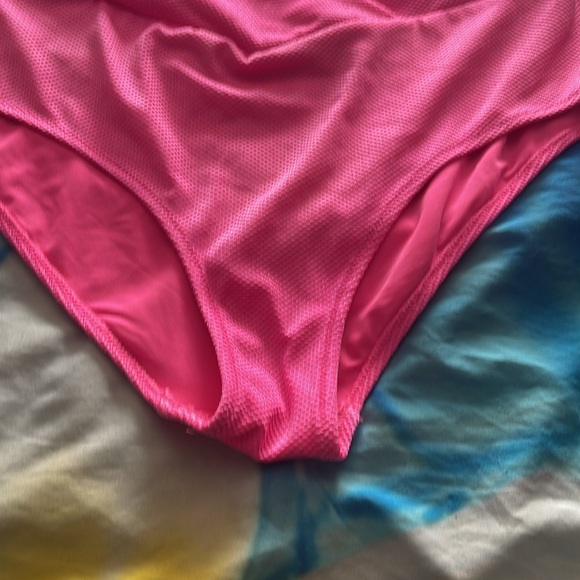 Striped Black and White Bikini Top with Pink Aerie High-Waist Bottom Set - Picture 4 of 14